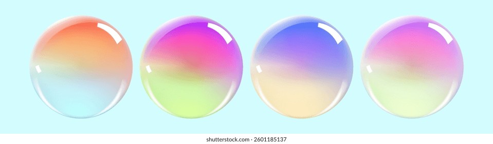Realistic glossy  rainbow ball.Abstract 3D light bubble with glare.Geometric abstract  iridescent liquid shape.