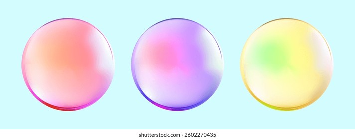 Realistic glossy  rainbow ball.Abstract 3D light bubble with glare.Geometric abstract  iridescent liquid shape.
