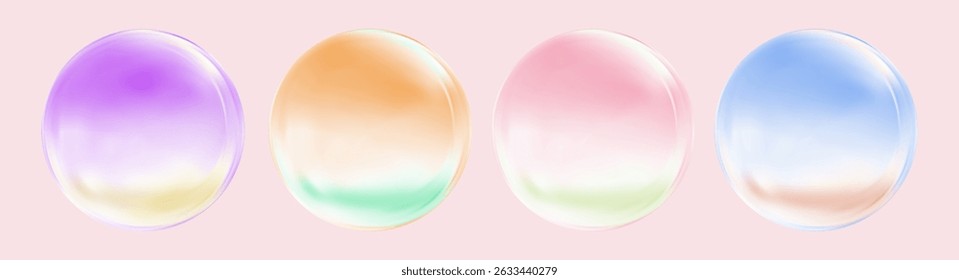 Realistic glossy  rainbow ball.Abstract 3D light bubble with glare.Geometric abstract  iridescent liquid shape.