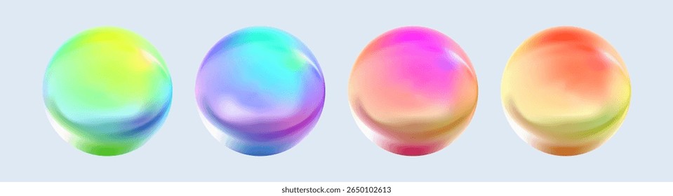 Realistic glossy  rainbow ball.Abstract 3D light bubble with glare.Geometric abstract  iridescent liquid shape.