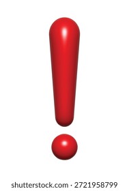 Signo de exclamación rojo brillante realista. Símbolo de Vector 3D con reflejo aislado en blanco. Icono perfecto para avisos, peligros, alertas, Mensajes de error, señales de parada y avisos importantes.