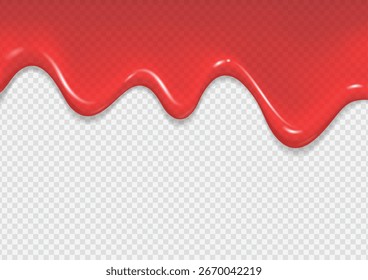 Fluxo de geleia vermelho brilhante realista. Mel transparente no fundo branco com espaço de cópia. Ilustração vetorial.