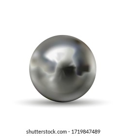 Realistic glossy steel ball with glares and reflection on white
