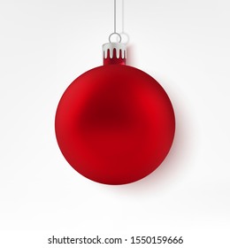 Realistic glossy toy ball for Christmas fir tree. New Year and Christmas decoration on white background.