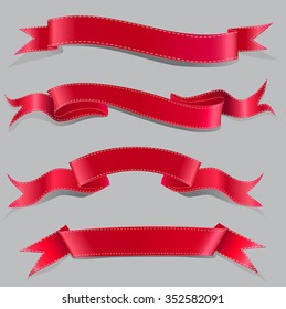 Realistic Glossy Vector Ribbons Set with stitch detailing for your design project