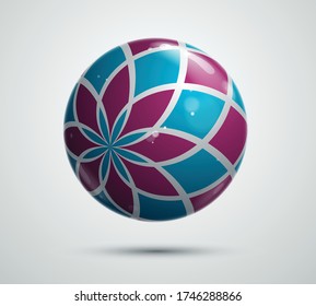 Esfera vectorial brillante realista decorada con un diseño gráfico patrón, una bola linda abstracta.