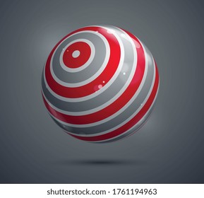 Realistic glossy vector sphere decorated with pattern, cute ball abstract graphic design element.