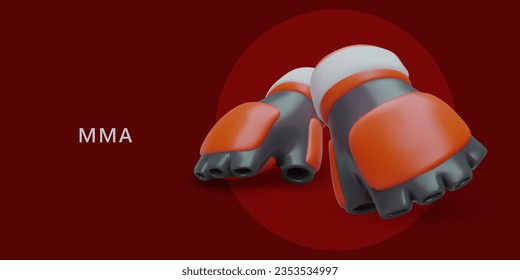 Realistic gloves for MMA. Concept for mixed martial arts. Vector advertisement of club. Sparring, duel. Sports protection accessories. Championship announcement template