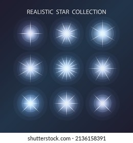 Realistic glow stars collection set vector