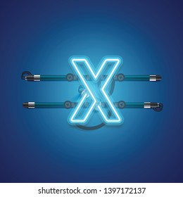 Realistic glowing blue neon charcter, vector illustration