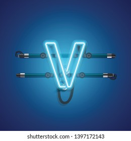 Realistic glowing blue neon charcter, vector illustration