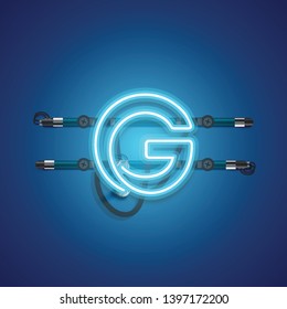 Realistic glowing blue neon charcter, vector illustration