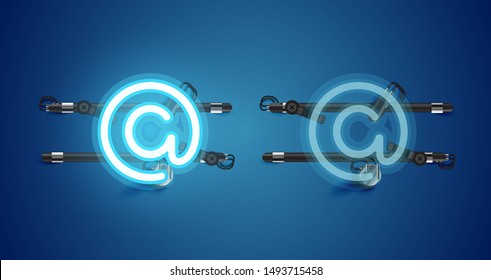 Realistic glowing blue neon charcter on and off
