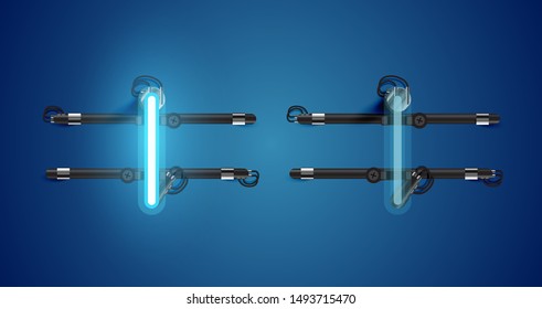 Realistic glowing blue neon charcter on and off