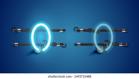 Realistic glowing blue neon charcter on and off