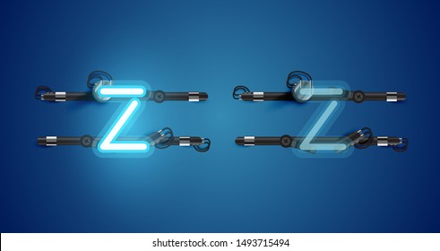 Realistic glowing blue neon charcter on and off