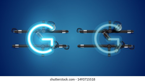 Realistic glowing blue neon charcter on and off