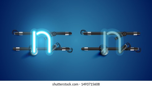 Realistic glowing blue neon charcter on and off