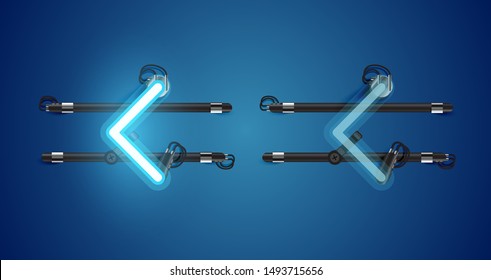 Realistic glowing blue neon charcter on and off
