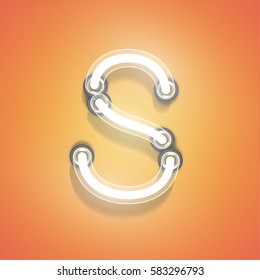 Realistic glowing character froma typeset on an orange background, vector illustration