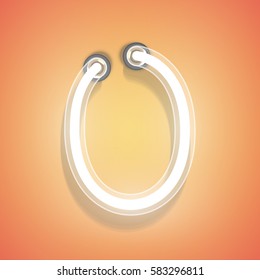 Realistic glowing character froma typeset on an orange background, vector illustration
