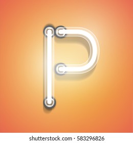 Realistic glowing character froma typeset on an orange background, vector illustration