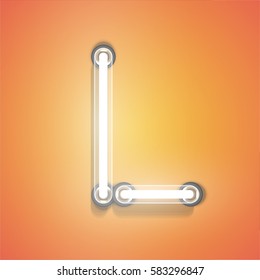 Realistic glowing character froma typeset on an orange background, vector illustration