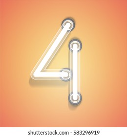 Realistic glowing character froma typeset on an orange background, vector illustration