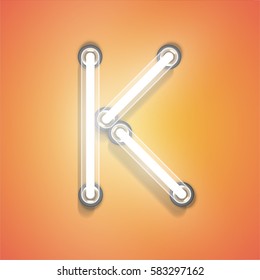 Realistic glowing character froma typeset on an orange background, vector illustration