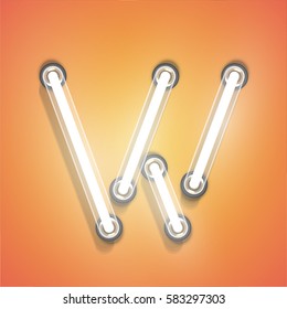 Realistic glowing character froma typeset on an orange background, vector illustration