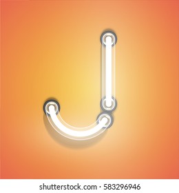 Realistic glowing character from a typeset on an orange background, vector illustration