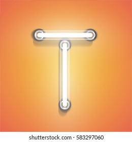 Realistic glowing character from a typeset on an orange background, vector illustration