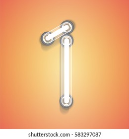 Realistic glowing character from a typeset on an orange background, vector illustration