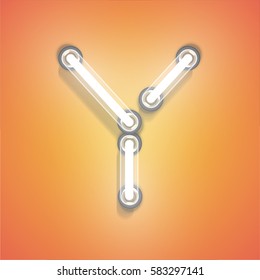 Realistic glowing character from a typeset on an orange background, vector illustration