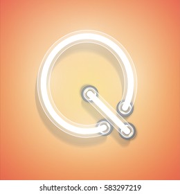 Realistic glowing character from a typeset on an orange background, vector illustration