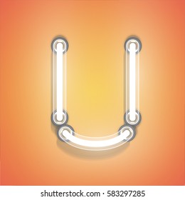 Realistic glowing character from a typeset on an orange background, vector illustration
