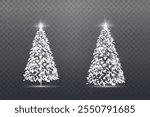 Realistic glowing Christmas trees. Sparkling lights in the form of a Christmas tree with bright shiny particles. Magical design for Christmas party, png.