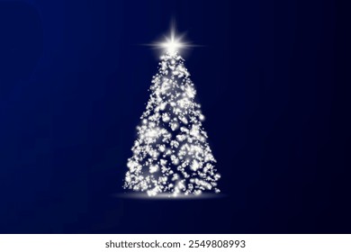 Realistic glowing Christmas trees. Sparkling lights in the form of a Christmas tree with bright shiny particles. Magical design for Christmas party, png.