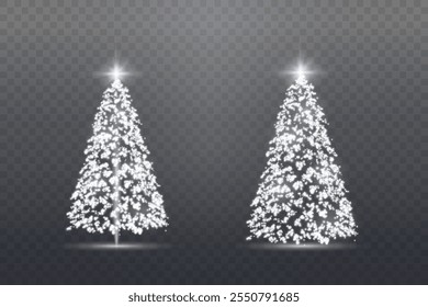 Árvores de Natal realistas e brilhantes. Luzes cintilantes em forma de árvore de Natal com partículas brilhantes. Desenho mágico para a festa de Natal, png.