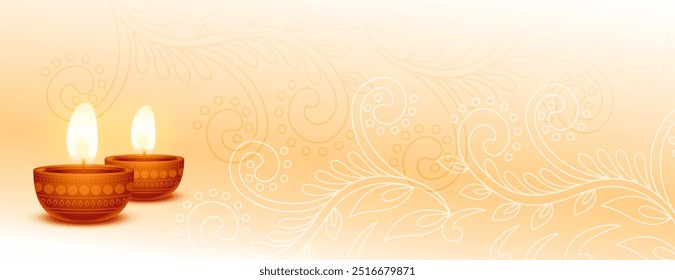realistic glowing diwali diya ethnic banner with text space vector