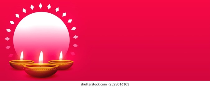 realistic glowing diya diwali greeting banner with text space vector