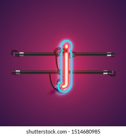 Realistic glowing double 'j' neon charcter from a fontset, vector illustration