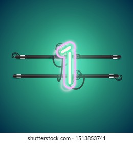 Realistic glowing double neon '1' charcter from a fontset, vector illustration