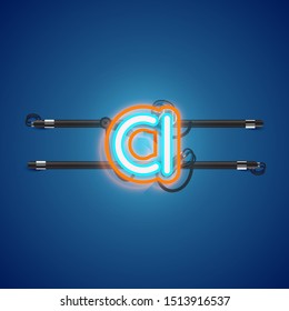 Realistic glowing double neon 'a' charcter from a fontset, vector illustration