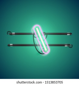 Realistic glowing double neon 'backslash' charcter from a fontset, vector illustration