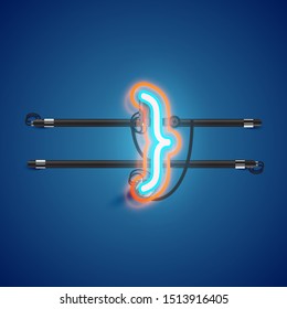 Realistic glowing double neon 'bracket' charcter from a fontset, vector illustration