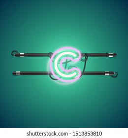 Realistic glowing double neon 'c' charcter from a fontset, vector illustration