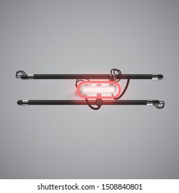 Realistic glowing double neon charcter from a fontset, vector illustration