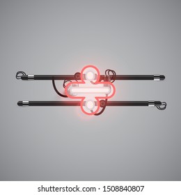 Realistic glowing double neon charcter from a fontset, vector illustration