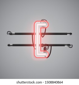 Realistic glowing double neon charcter from a fontset, vector illustration